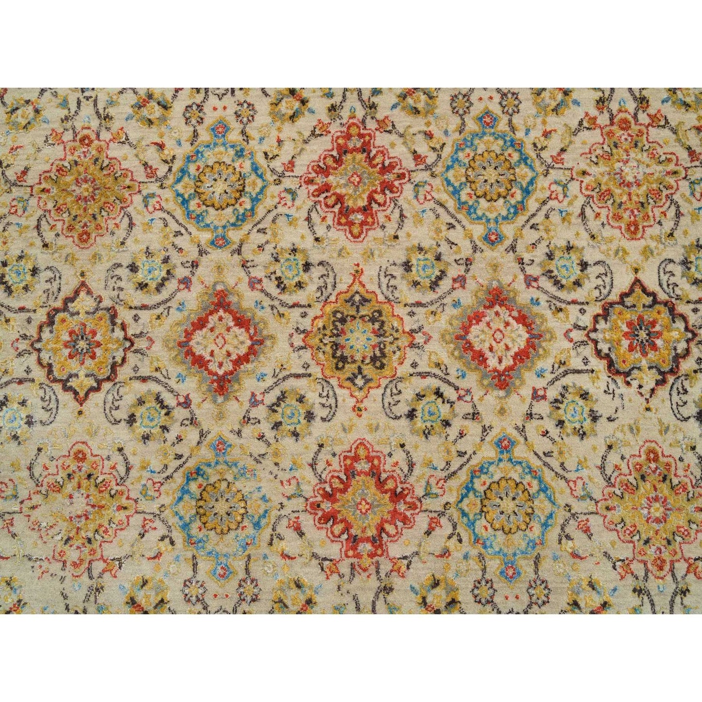 8'2"X10'2" Beige The Sunset Rosettes Hand Knotted Wool And Silk Rug