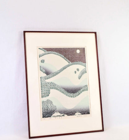 Munenori Makino Woodblock Print "Snowy Mountain Light" 1981 A.P Signed Japan