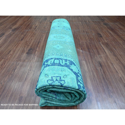 8'9"X11'7" Teal Overdyed Kazak All Over Design Hand Knotted 100% Wool Rug