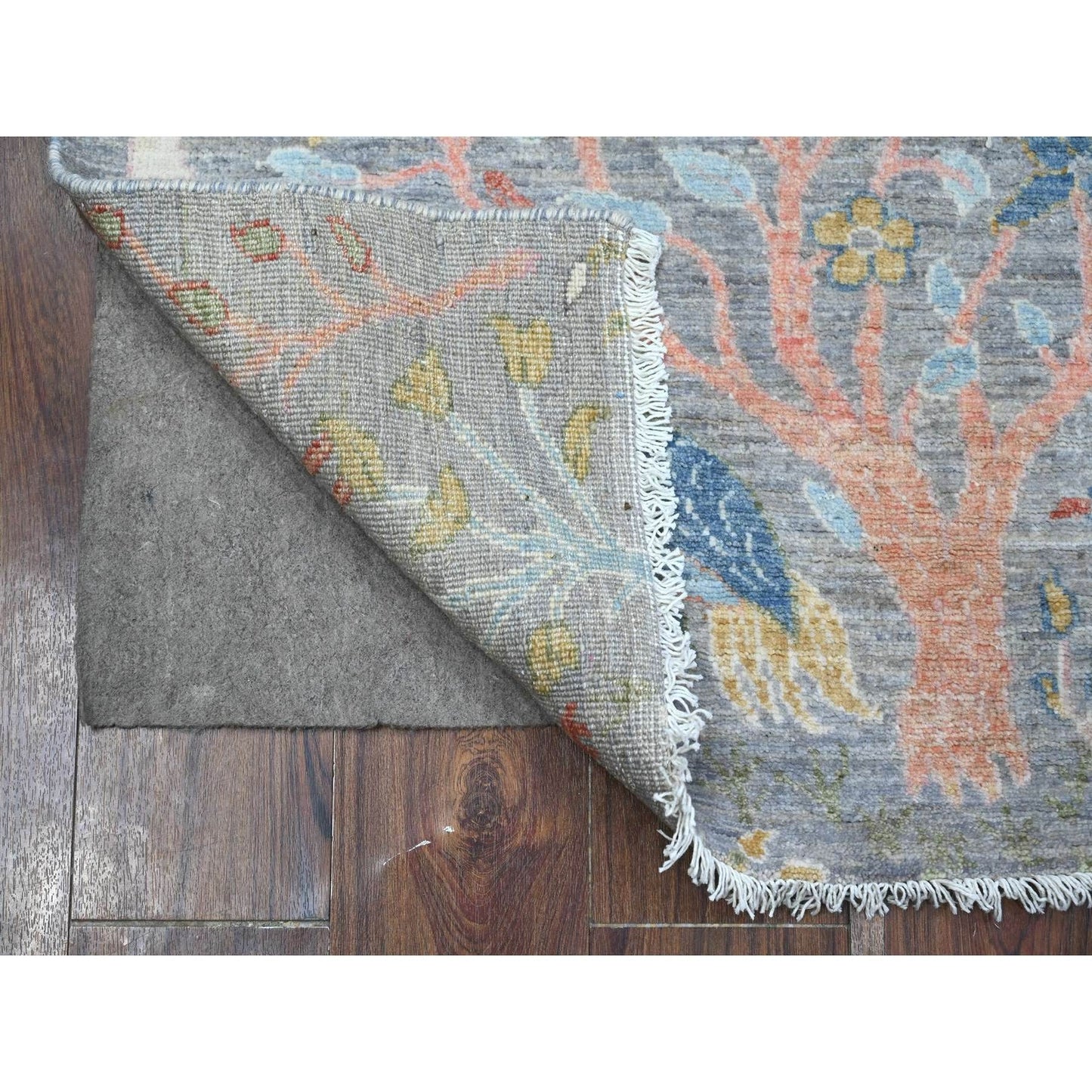2'6"X5'9" Dolphin Gray Hand Knotted Peshawar Birds Paradise Runner Rug