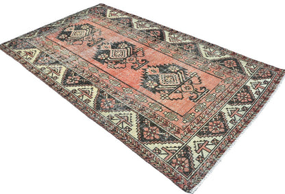 4X6'5 Distressed Antique Tribal Oriental Rug Muted Farmhouse Wool Carpet