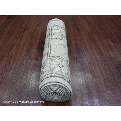 2'7"X9'9" Gray Angora Oushak Leaf Design Hand Knotted All Wool Runner Rug