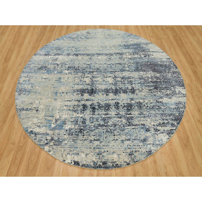 9'X9' Power Gray Wool And Silk Hand Knotted Mosaic Round Oriental Rug