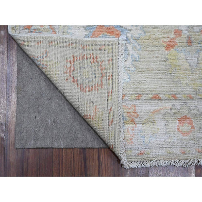 3'1"X11'8" Silver Green Vegetable Dyes Angora Oushak Runner Oriental Rug