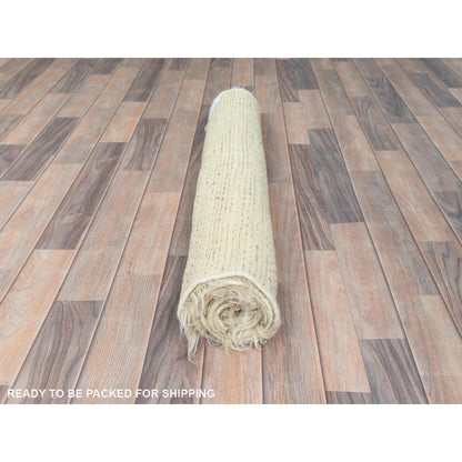 3'1"X5'3" Beige Shaggy Moroccan Undyed Natural Wool Hand Knotted Rug