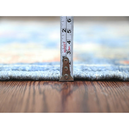 2'9"X6'2" Blue Hand Knotted Afghan Angora Oushak Leaf Design Wool Runner