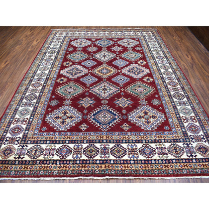 8'1"X10' Deep Red Soft Afghan Wool Hand Knotted Super Kazak Rug