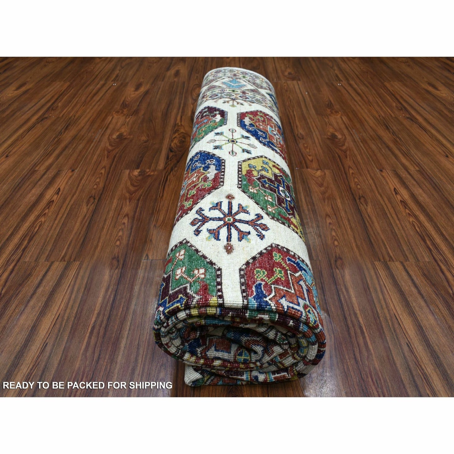 8'2"X10' Organic Wool Hand Knotted Ivory Afghan Super Kazak Oriental Rug