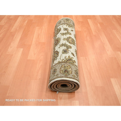 2'6"X6'2" White Rajasthan Leaf Design Hand Knotted Wool & Silk Runner Rug