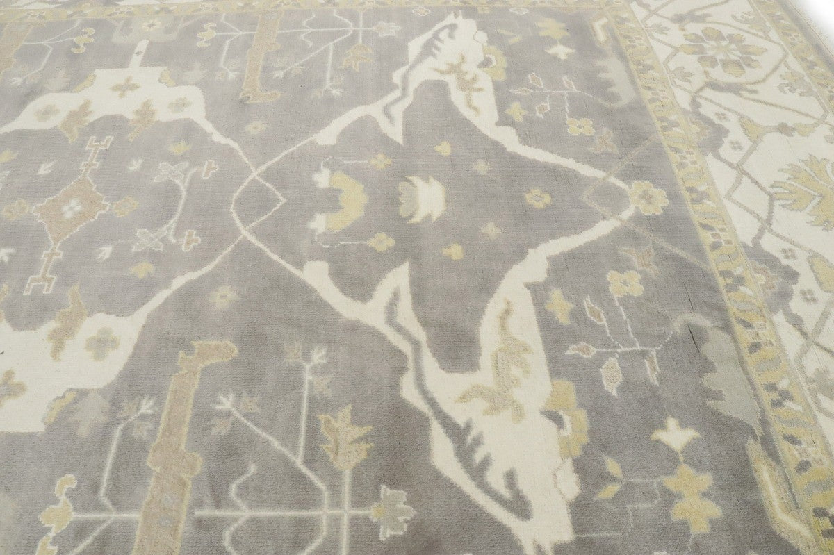 ft Handmade Pastel Brown Floral Oushak Oriental Rug Muted Wool Carpet 10X14