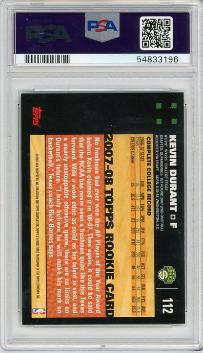 Kevin Durant 2007-08 Topps Black Border #112 Psa Nm-Mt 8 Rc