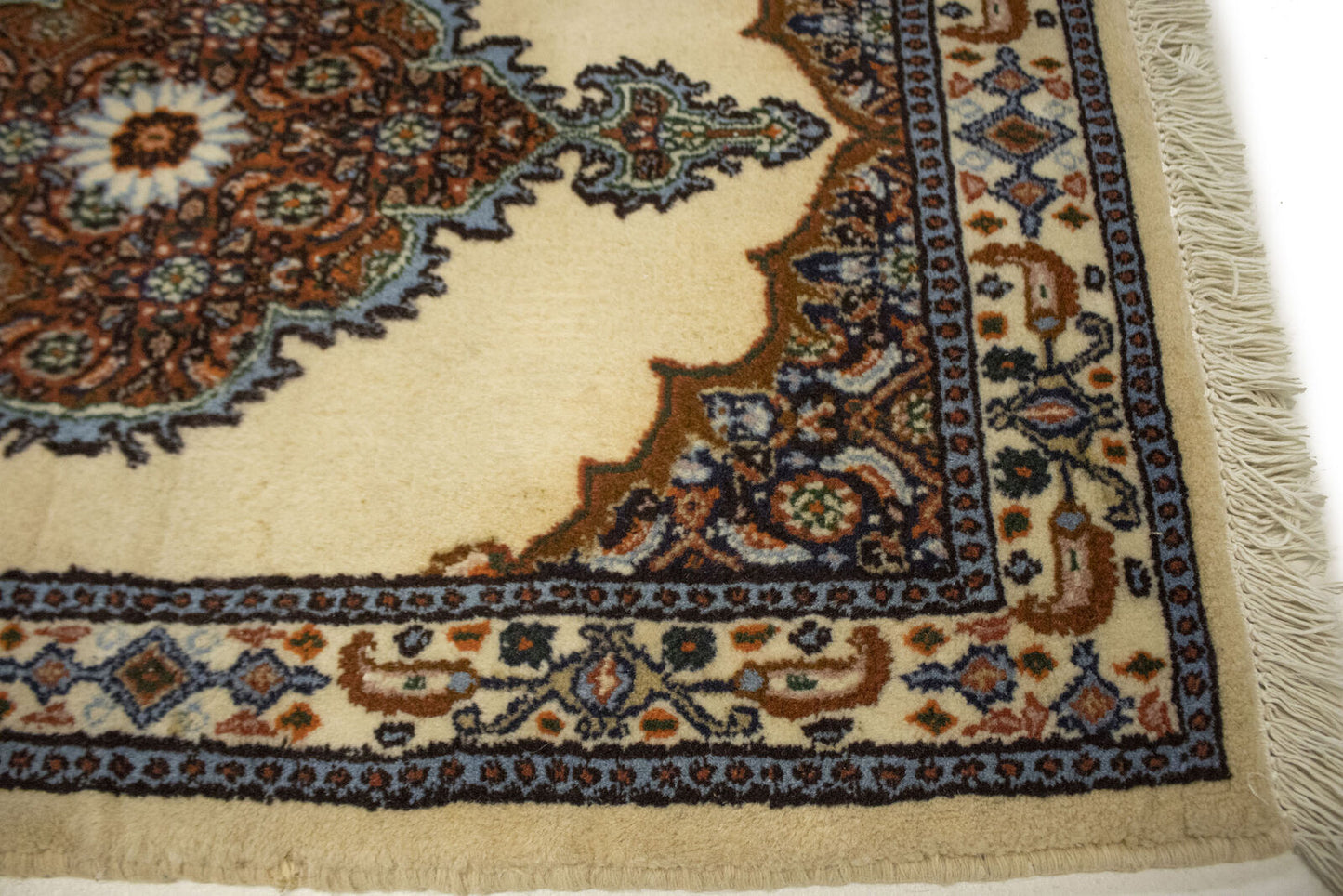 Hand-Knotted Vintage Oriental Rug Cream Floral