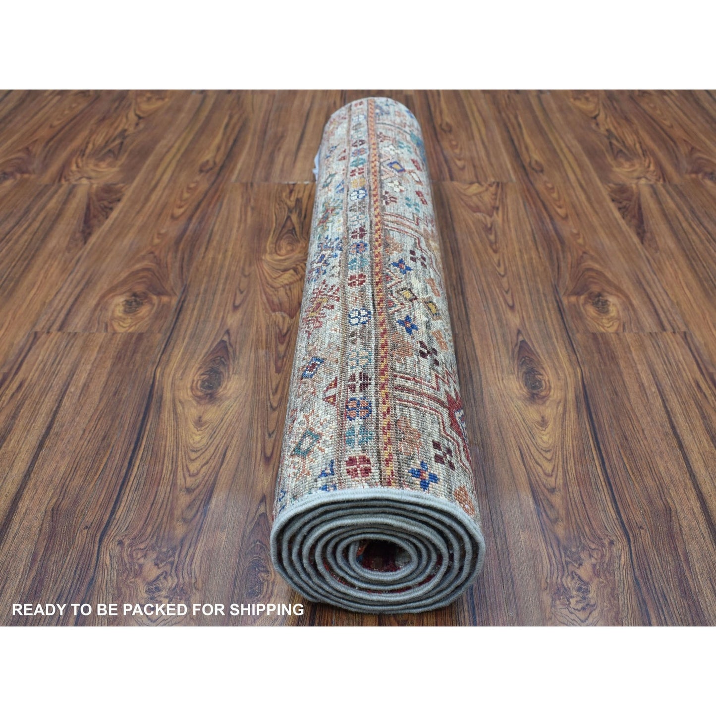 2'9"X8' Hand Knotted Gray Super Kazak Khorjin Design Wool Runner Rug