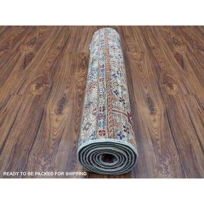 2'9"X8' Hand Knotted Gray Super Kazak Khorjin Design Wool Runner Rug