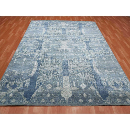 7'10"X10' Blue Wool And Silk Hand Knotted Jewellery Design Oriental Rug
