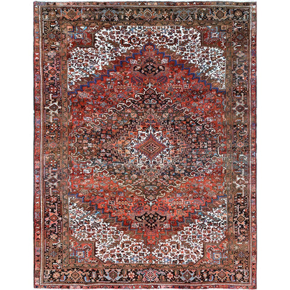 9'8"X12'4" Red Vintage Zoroastrian Heris Even Wear Wool Hand Knotted Rug