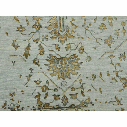 10'X14' Gray Hand Knotted Zoroastrian Heris Design Wool And Silk Rug