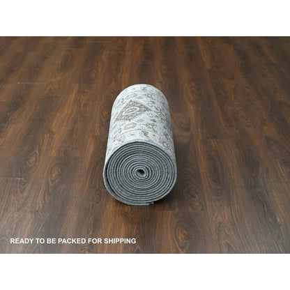 2'7"X25'10" Cloud Gray Hand Knotted Karjihooz Design Wool Xl Runner Rug