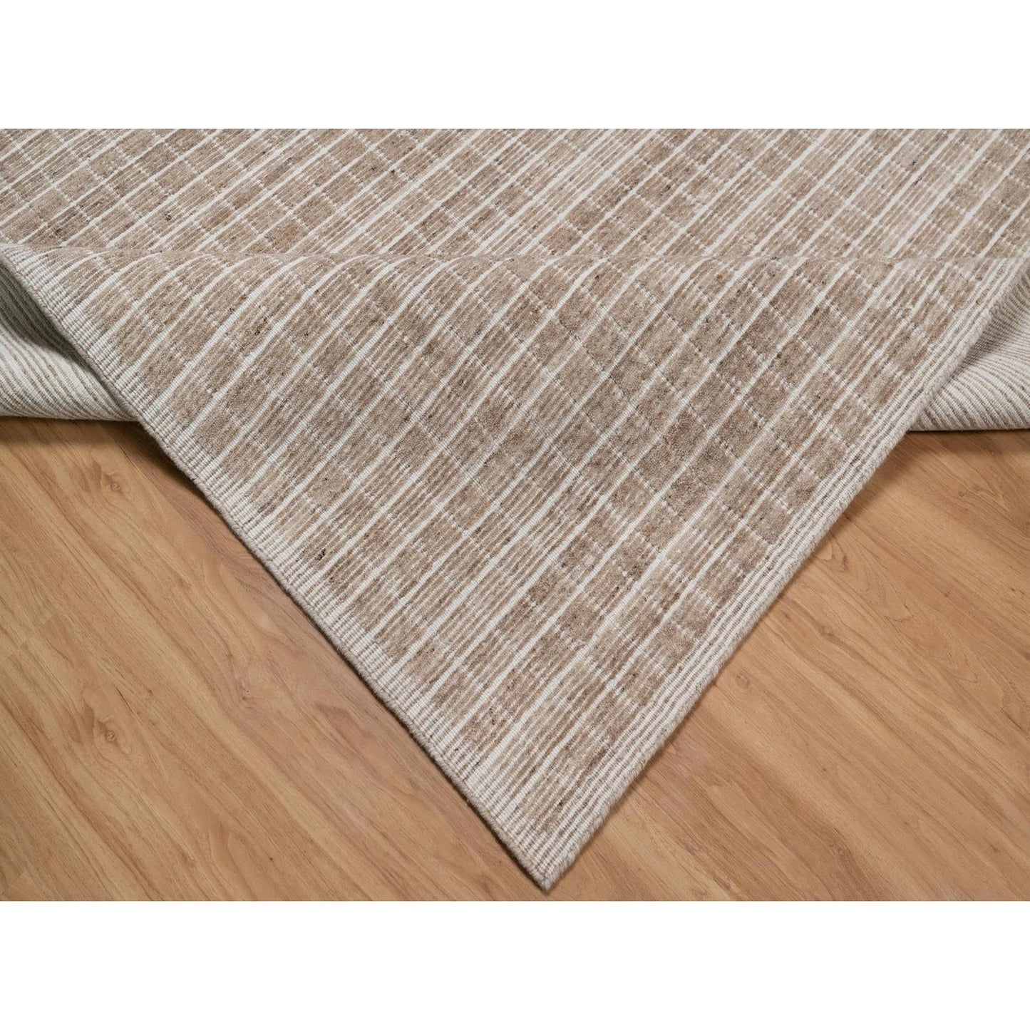 8'1"X10' Sand Brown Loomed Knotted Modern Plain Decor Box Design Wool Rug