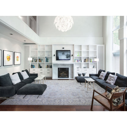 11'10"X16'3" Gray Wool Hand Knotted White Wash Peshawar Oversized Rug