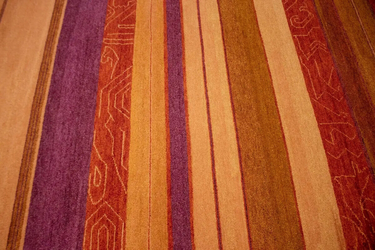 Handmade Indo-Gabbeh Oriental Rug Striped Tribal