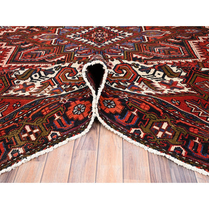 7'10"X11' Rich Red Hand Knotted Vintage Zoroastrian Heris Pure Wool Rug