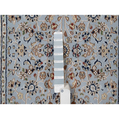 2'8"X10'1" Blue Wool And Silk Nain Floral Pattern Hand Knotted Runner Rug