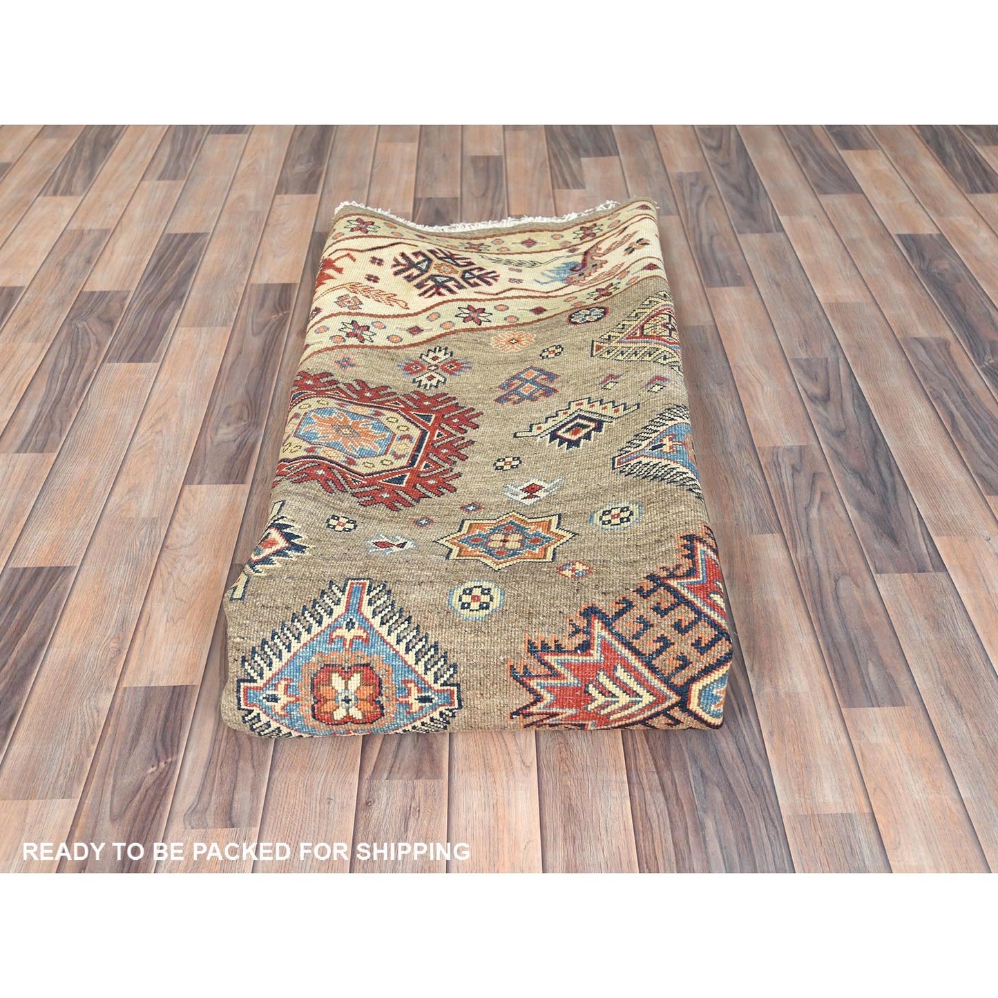 Rug 9'x9' Taupe Brown Special Kazak Pure Wool Hand Knotted Round Oriental