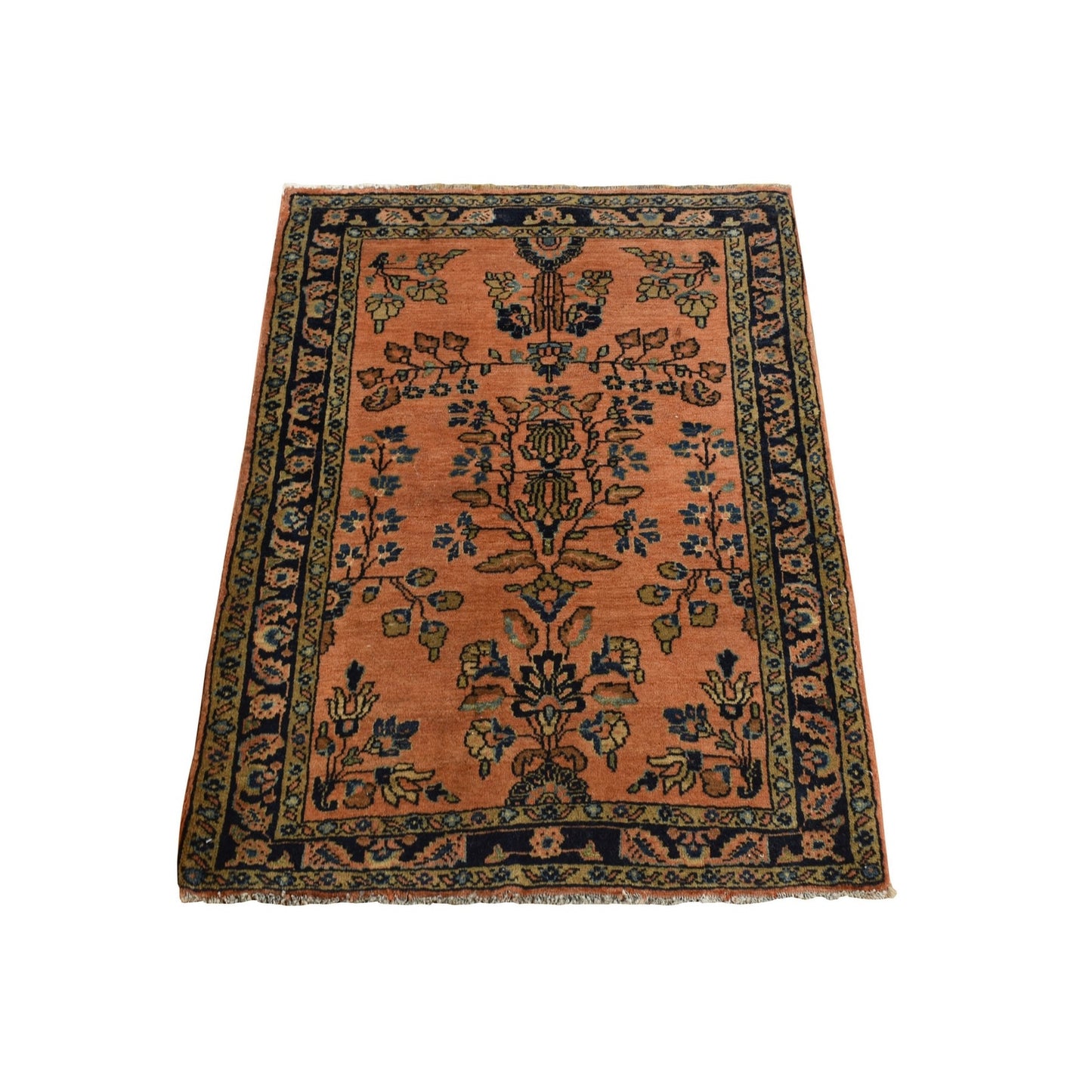 1'10"X2'8" Red Antique Zoroastrian Mohajaran Sarouk Mat Hand Knotted Rug