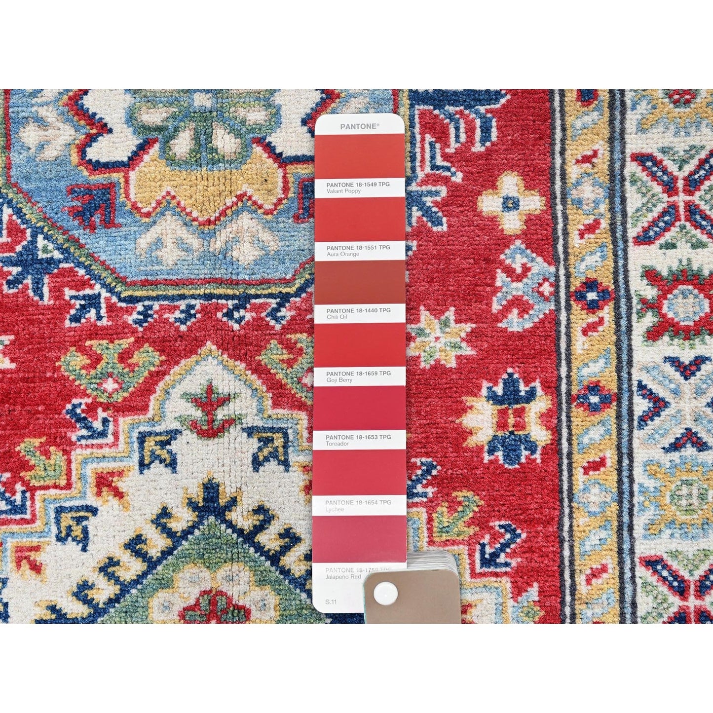2'9"X9'6" Red Kazak Medallions Design Hand Knotted Soft Wool Runner Rug