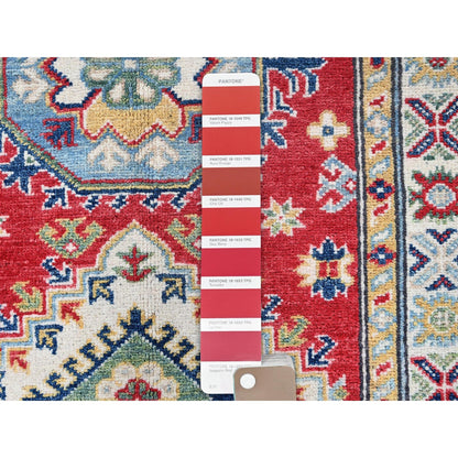 2'9"X9'6" Red Kazak Medallions Design Hand Knotted Soft Wool Runner Rug