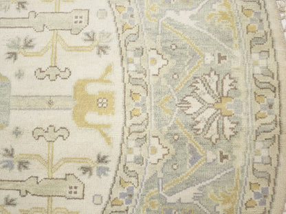 Hand-Knotted Cream Oushak Floral Round Rug