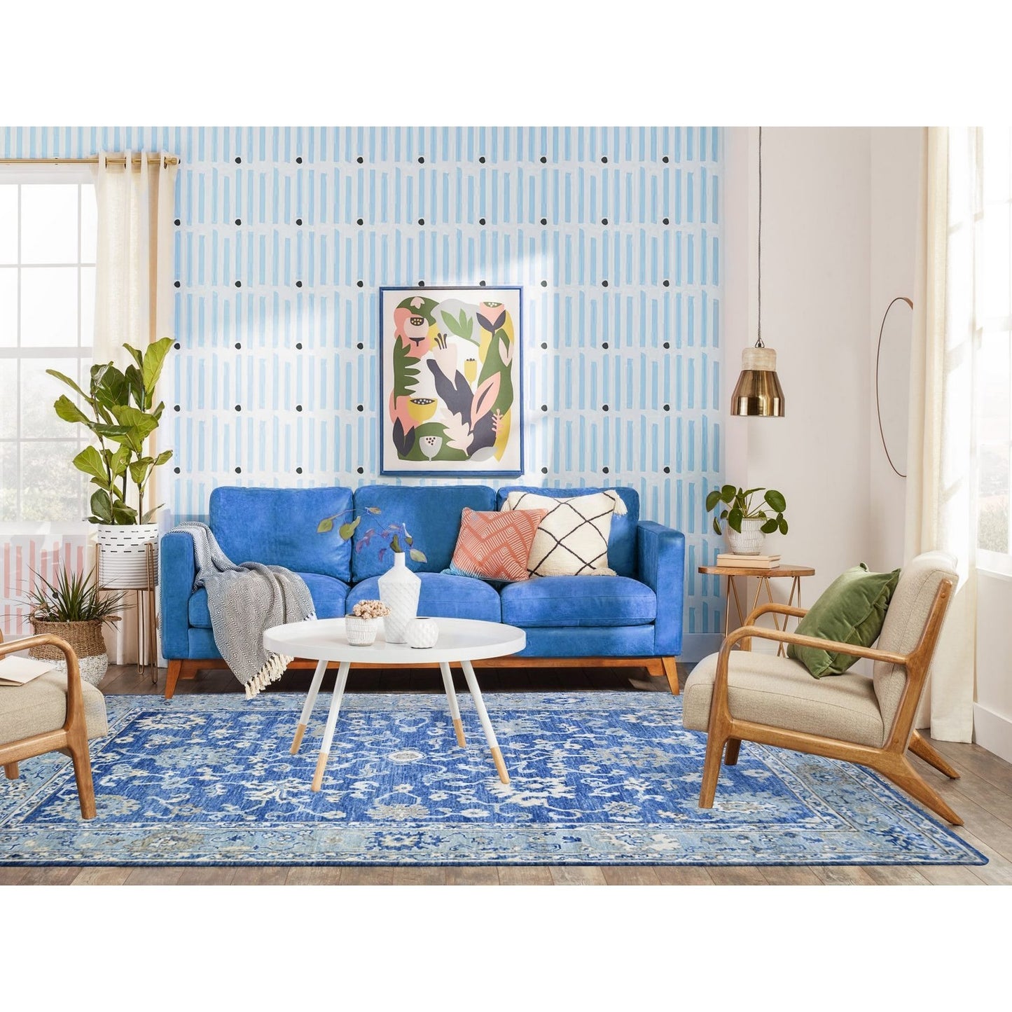 5'8"X9' Steel Blue Hand Knotted Afghan Angora Oushak Soft Wool Rug