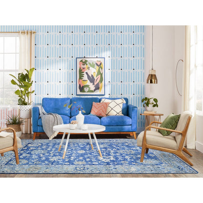 5'8"X9' Steel Blue Hand Knotted Afghan Angora Oushak Soft Wool Rug