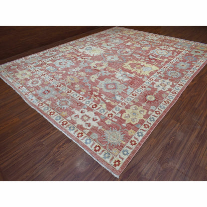 11'7"X14'6" Red Angora Ushak Soft Wool Hand Knotted Oversized Rug