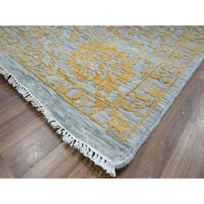10'X14' Gold Zoroastrian Influence Design Hand Knotted Wool & Silk Rug