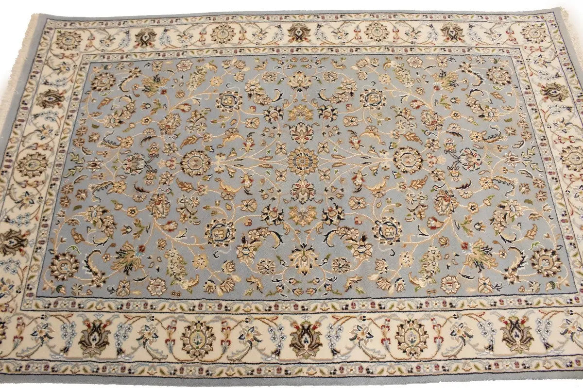Oriental rug carpet floral blue light handmade entryway foyer 4x6 ft