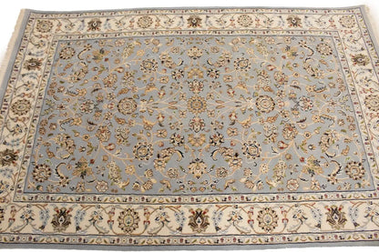 Oriental rug carpet floral blue light handmade entryway foyer 4x6 ft