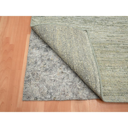 4'X6'1" Laurel Green Hand Knotted Plain Solid Design Pure Silk Rug