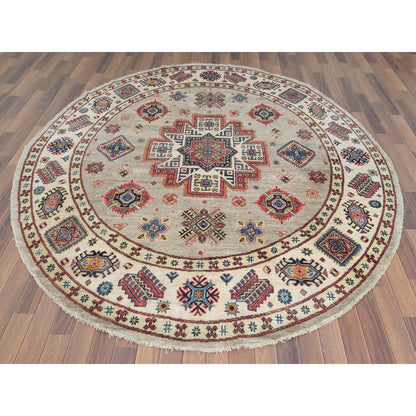 7'10"X7'10" Caucasian Afghan Special Kazak Hand Knotted Round Wool Rug