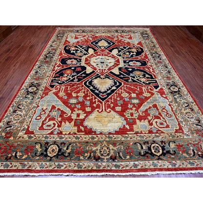 9'X12' Red Seeripe Heris With Flower Design Hand Knotted 100% Wool Rug