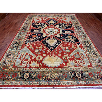 9'X12' Red Seeripe Heris With Flower Design Hand Knotted 100% Wool Rug