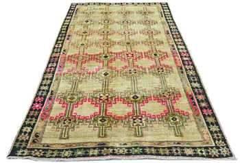 Vintage Geometric Tribal Distressed Oriental Rug