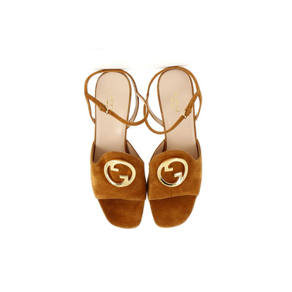 Gucci Women'S Blondie Ankle Strap Heeled Sandals Suede