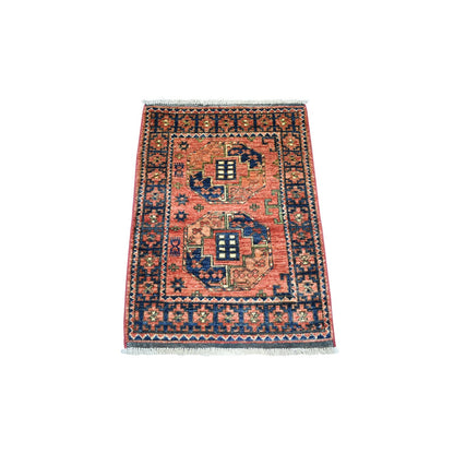 Rug 2'1"x2'10" Coral Red Natural Dyes Afghan Ersari Hand Knotted Wool