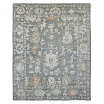 8'X9'8" Nickel Gray Afghan Angora Oushak Leaf Motif Hand Knotted Wool Rug