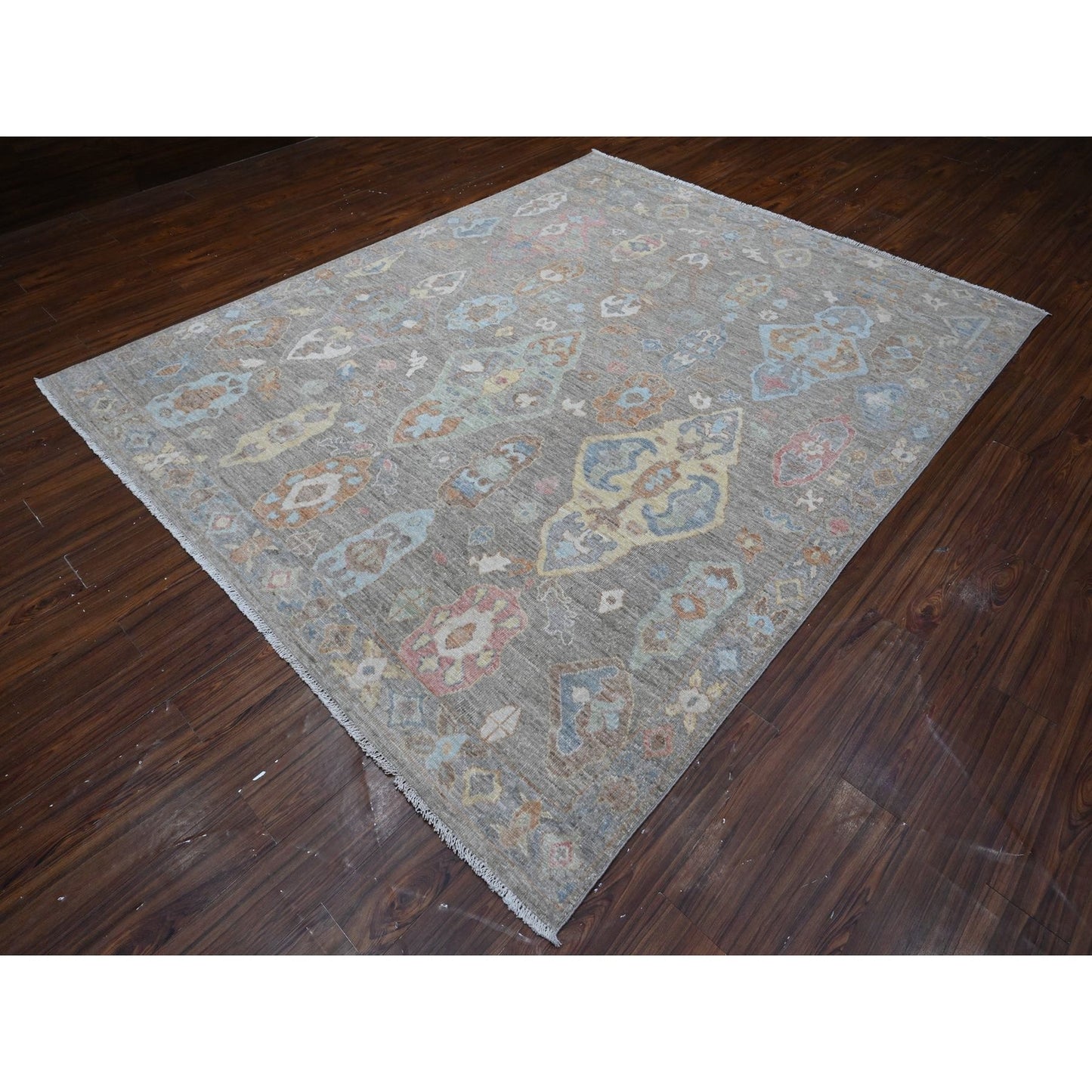 8'X9'8" Anvil Gray Extra Soft Wool Weft Afghan Angora Oushak Oriental Rug