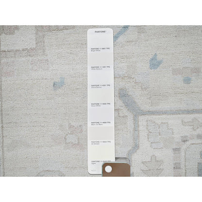 10'X13'7" White Wash Peshawar With Heris Design Hand Knotted Pure Wool Rug