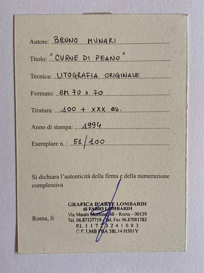Bruno Munari 'Curve Of Peano 'Serigraph 1994, 70X70 Cm