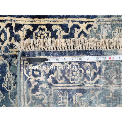 2'X3' Blue-Teal Erased Wool And Silk Hand Knotted Broken Farsian Mat Rug